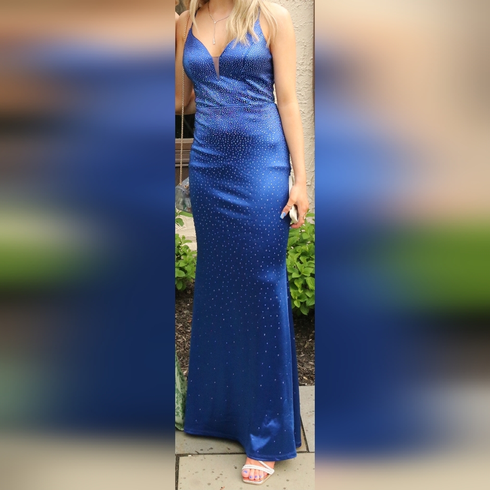 SAY YES TO THE PROM Royal Blue Formal Dress with Rinestones. Size 3/4